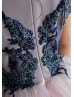 Beaded Blue Lace Tulle Flower Girl Dress